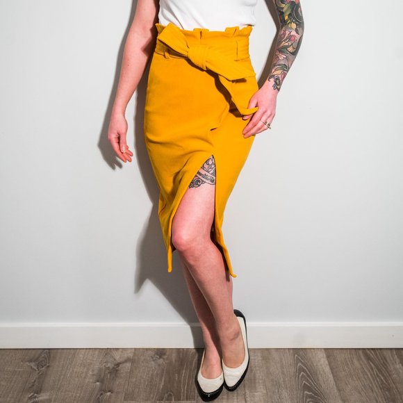 Topshop Dresses & Skirts - Mustard Split Pencil Skirt with Paperbag Waist